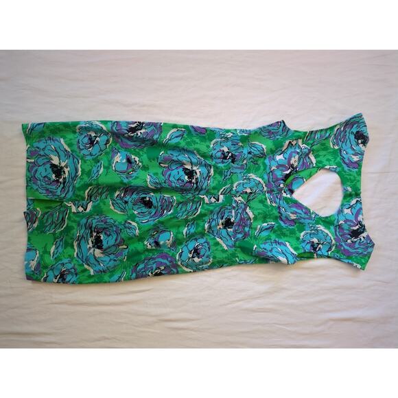 Anthropologie Plenty by Tracy Reece Green Floral Tea Dress Size 8 Cutout Back - Picture 6 of 6